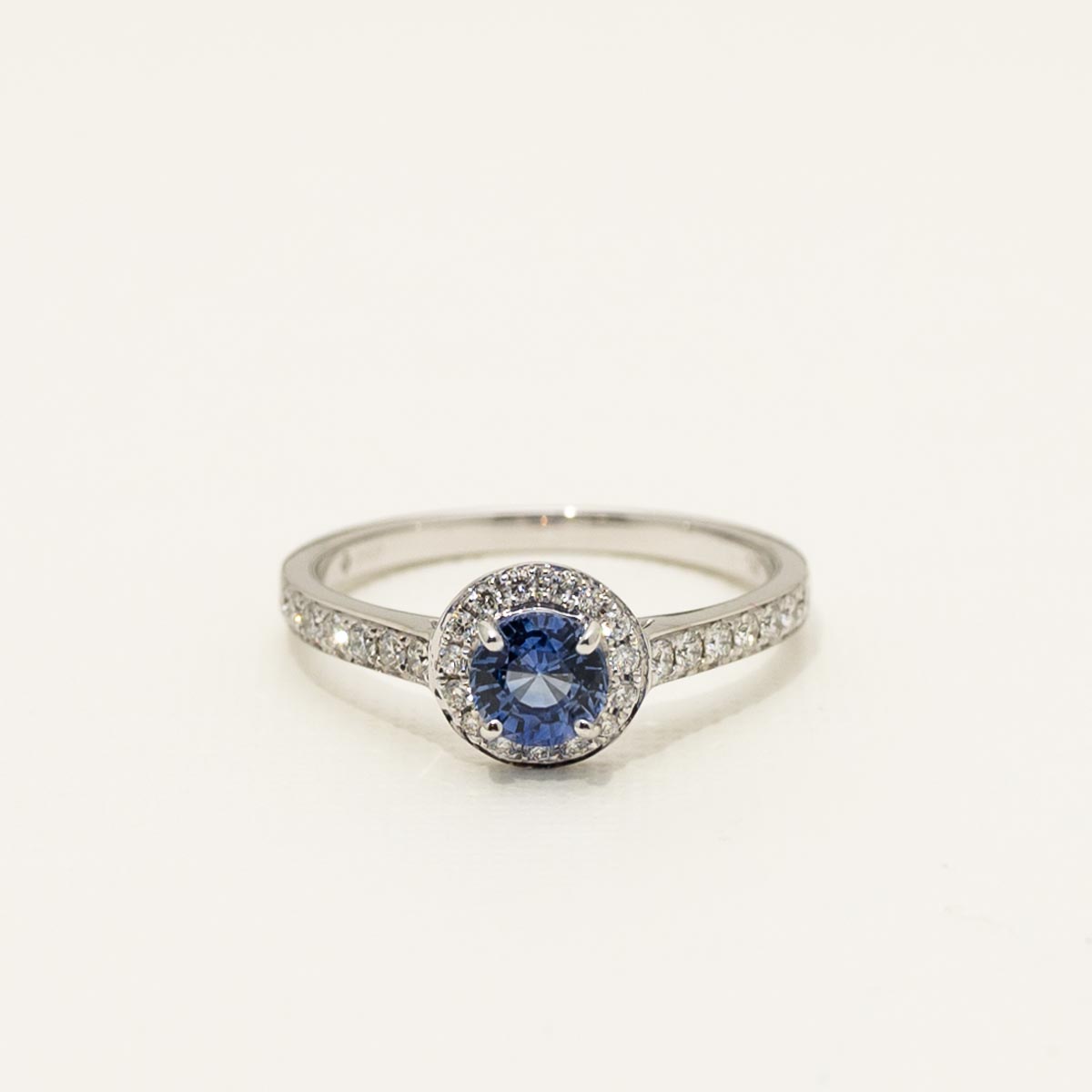 Ceylon Sapphire Halo Ring in 14kt White Gold with Diamonds (1/4ct tw)