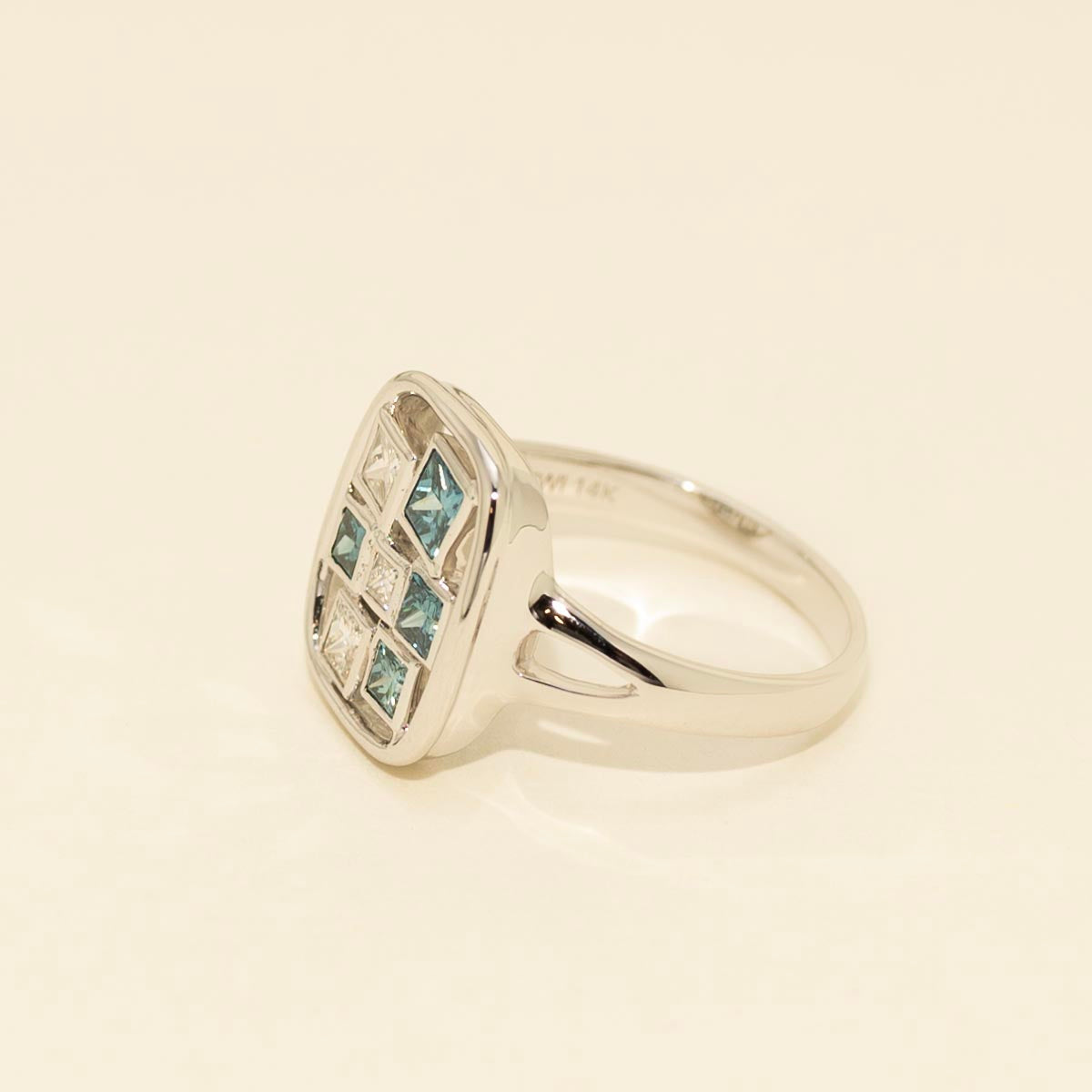 Princess Cut Blue and White Diamond Ring in 14kt White Gold (3/4ct tw)