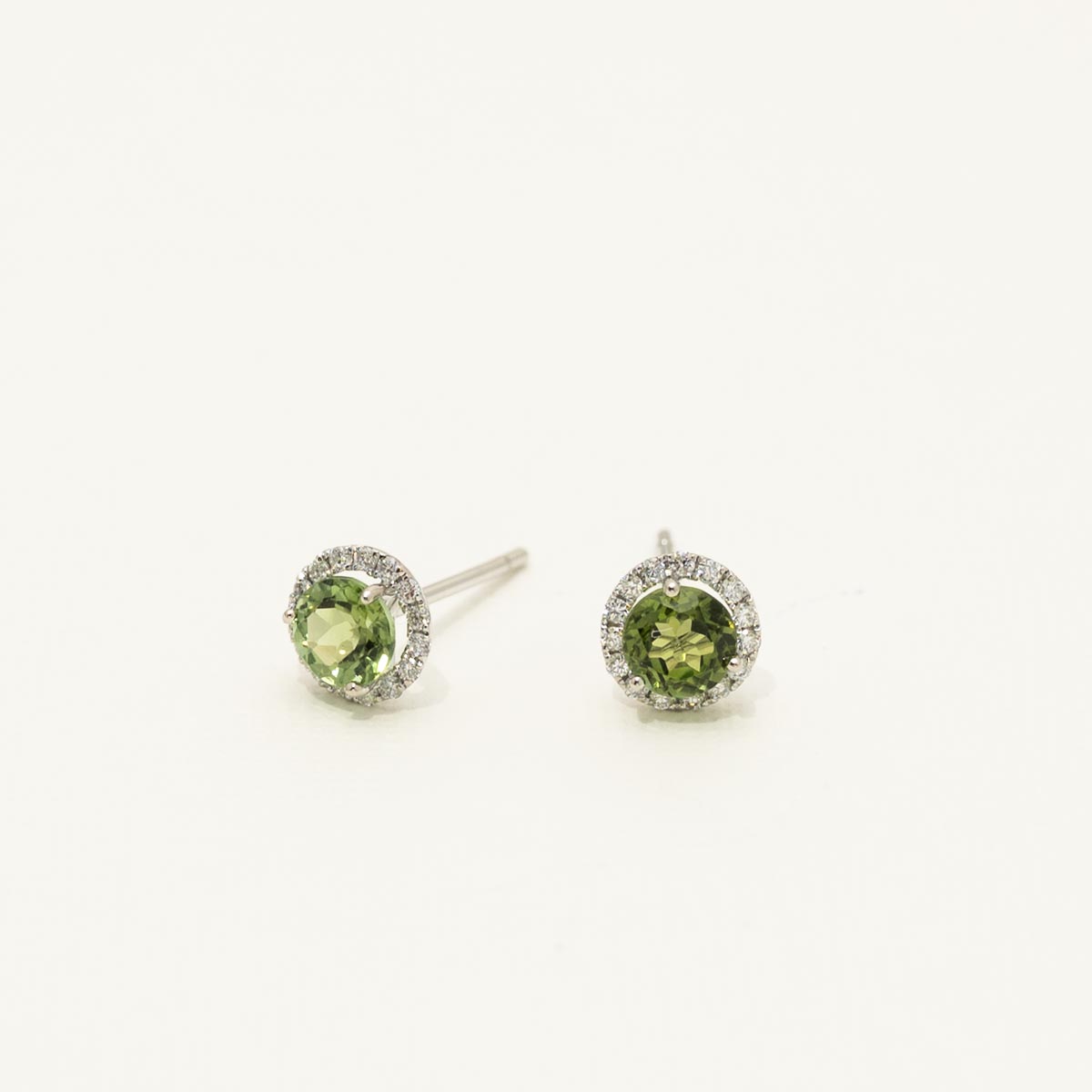 Maine Green Tourmaline Halo Stud Earrings in 14kt White Gold with Diamonds (1/5ct tw)