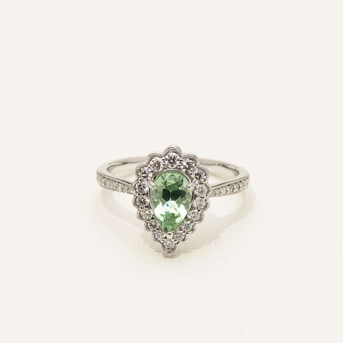Maine Green Tourmaline Pear Halo Ring in 14kt White Gold with Diamonds (3/8ct tw)