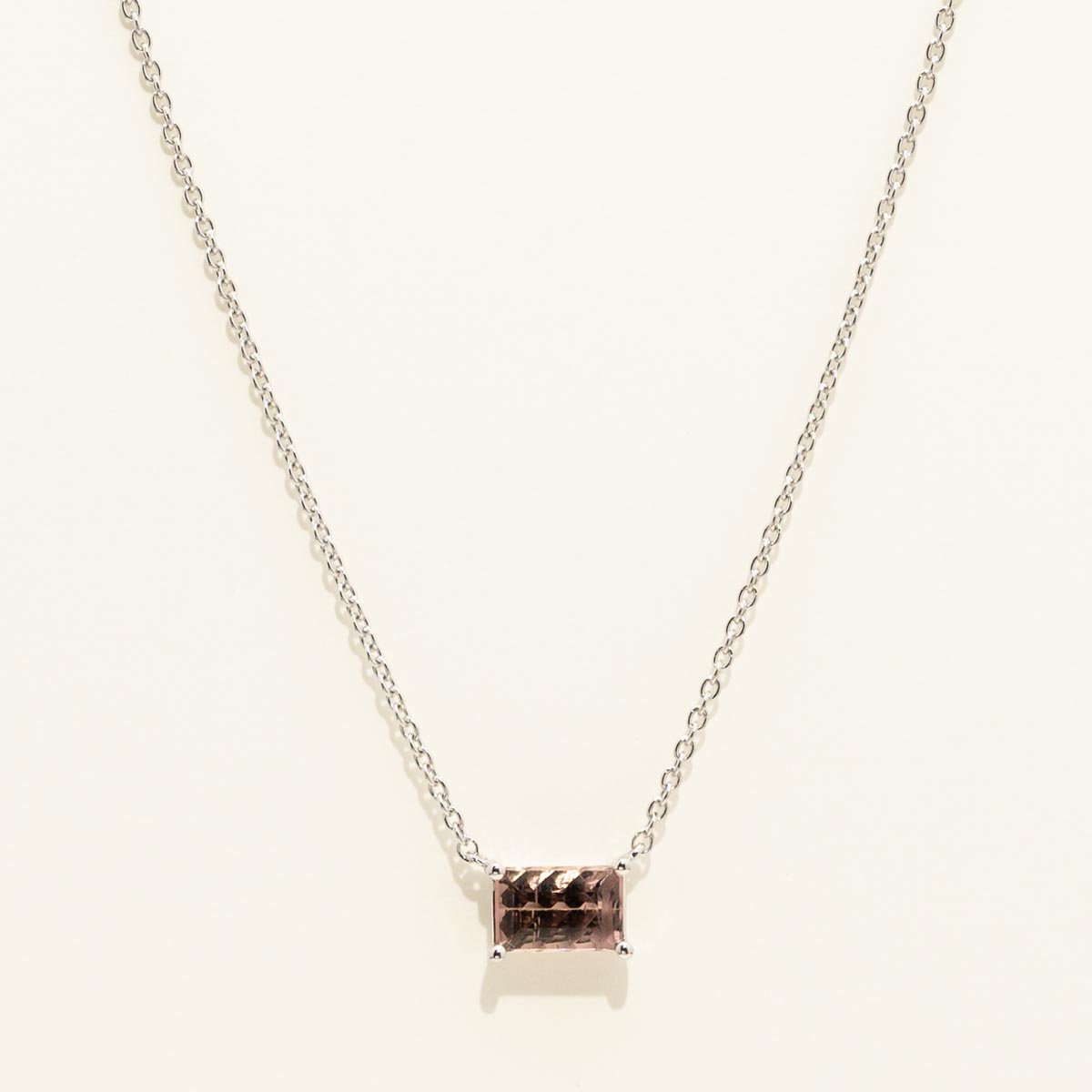 Maine Pink Tourmaline East West Mill Cut Necklace in 14kt White Gold