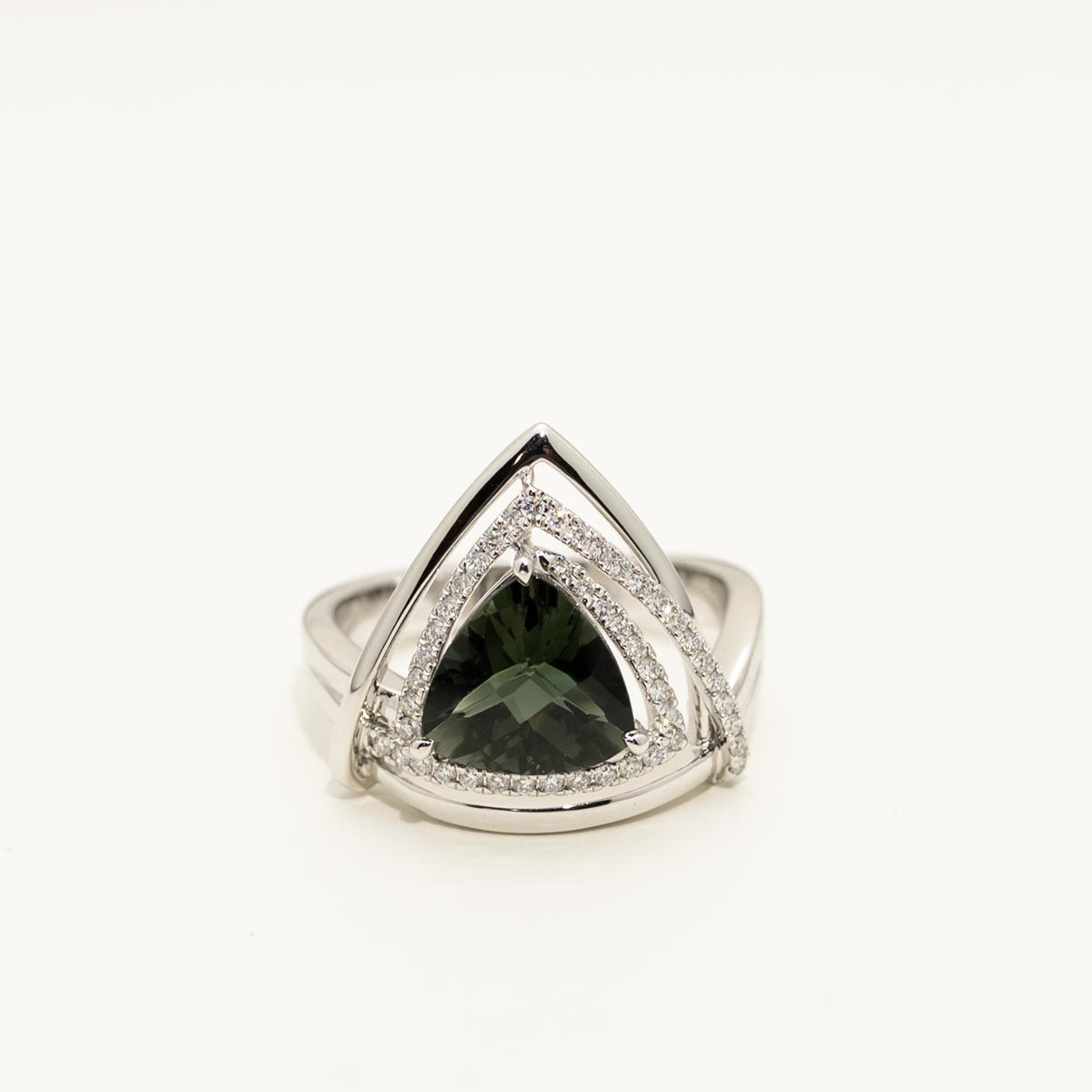 Maine Green Tourmaline Trillion Ring in 14kt White Gold with Diamonds (1/4ct tw)