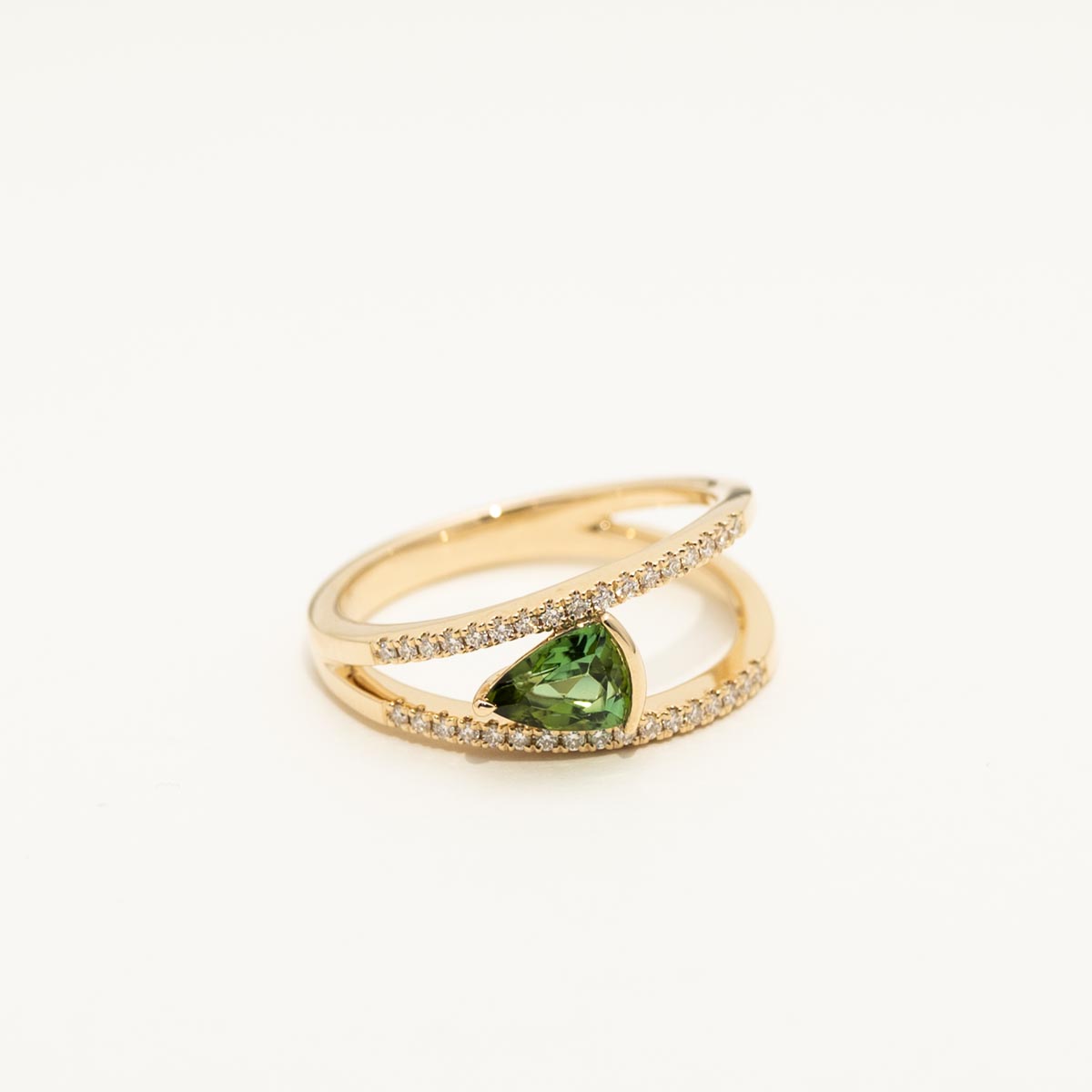 Maine Green Tourmaline Trillion Ring in 14kt Yellow Gold with Diamonds( 1/5ct tw)
