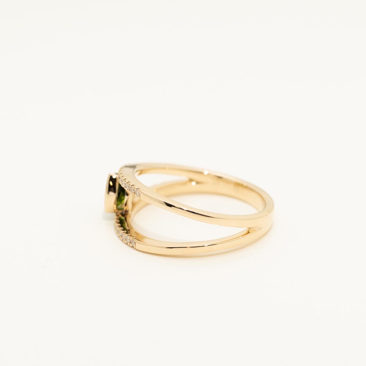 Maine Green Tourmaline Trillion Ring in 14kt Yellow Gold with Diamonds( 1/5ct tw)