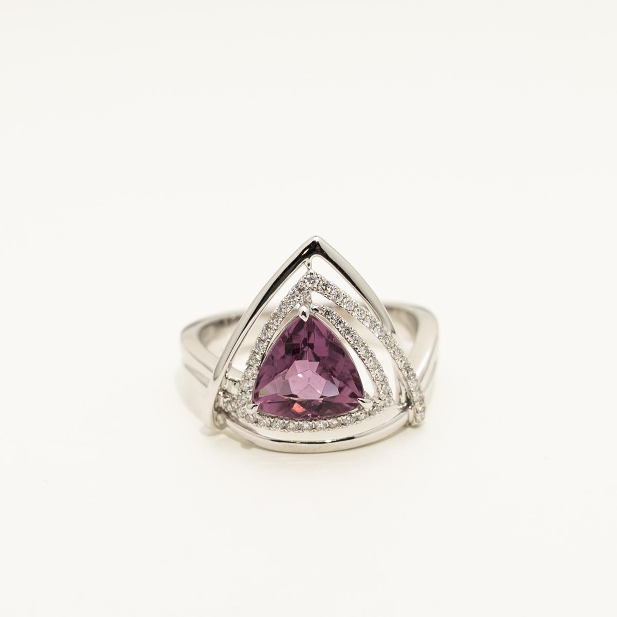 Maine Pink Tourmaline Trillion Ring in 14kt White Gold with Diamonds (1/5ct tw)