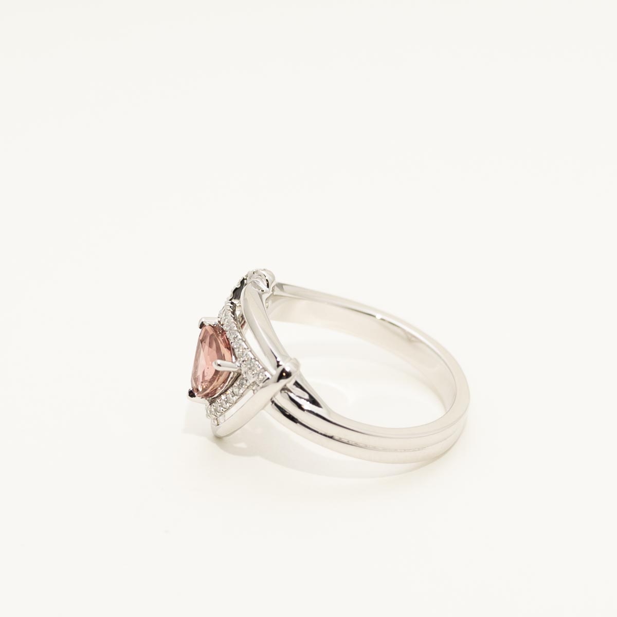 Maine Pink Tourmaline Trillion Ring in 14kt White Gold with Diamonds (1/7ct tw)