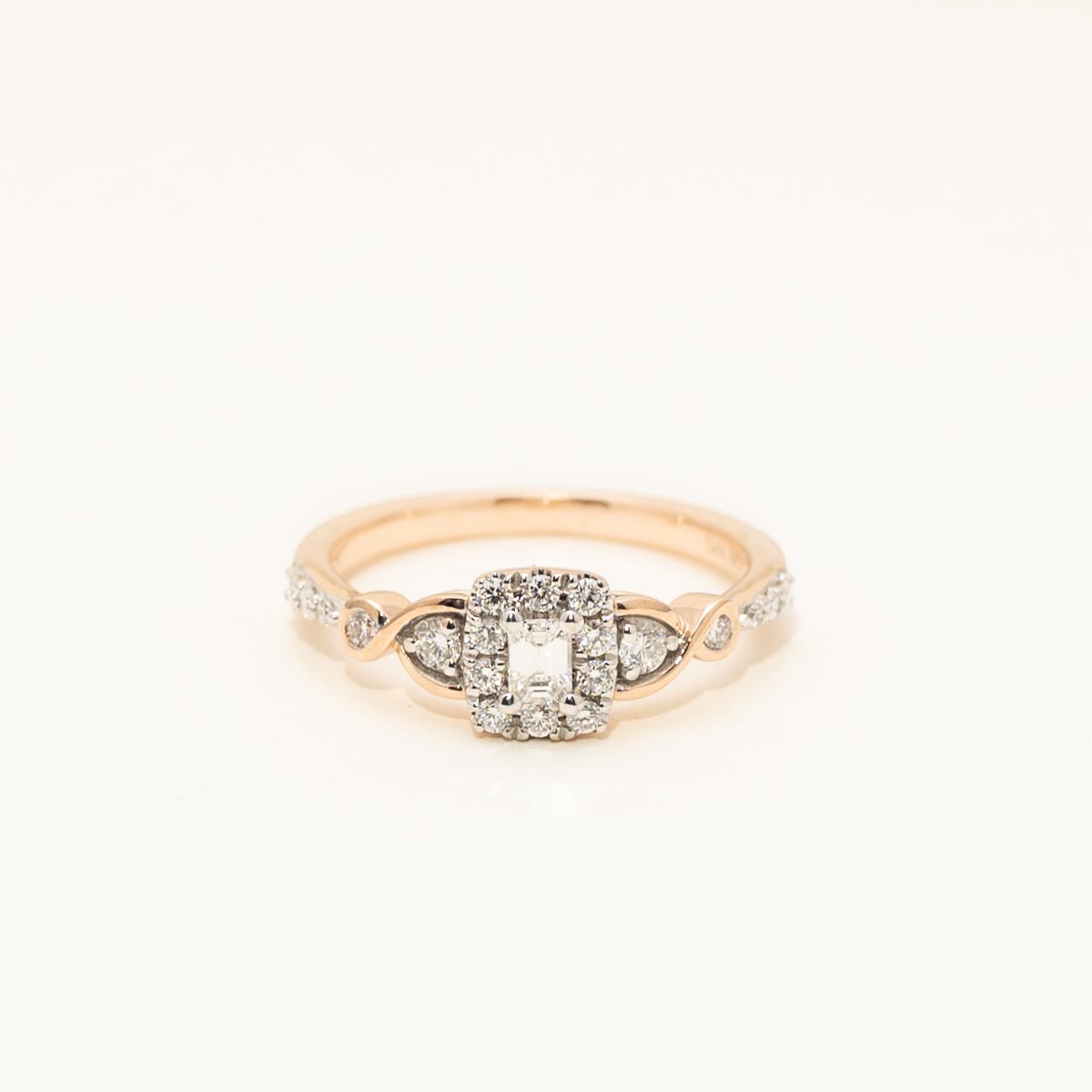 Emerald Cut Diamond Halo Engagement Ring in 14kt Rose Gold (3/8ct tw)