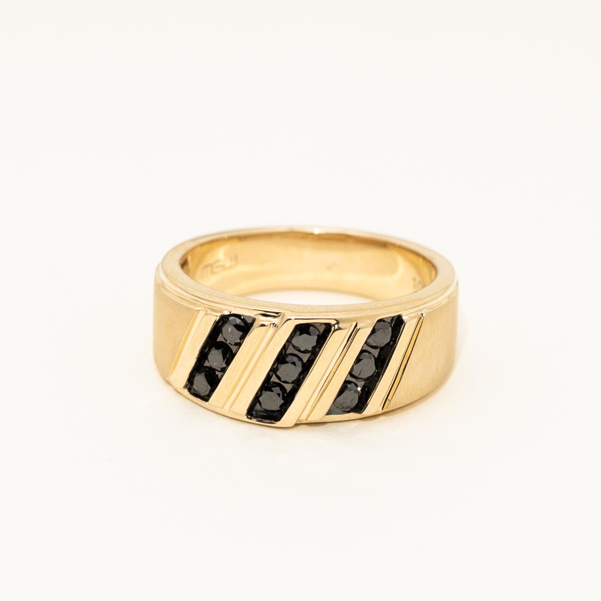Mens Black Diamond Channel Band in 10kt Yellow Gold (3/8ct tw)