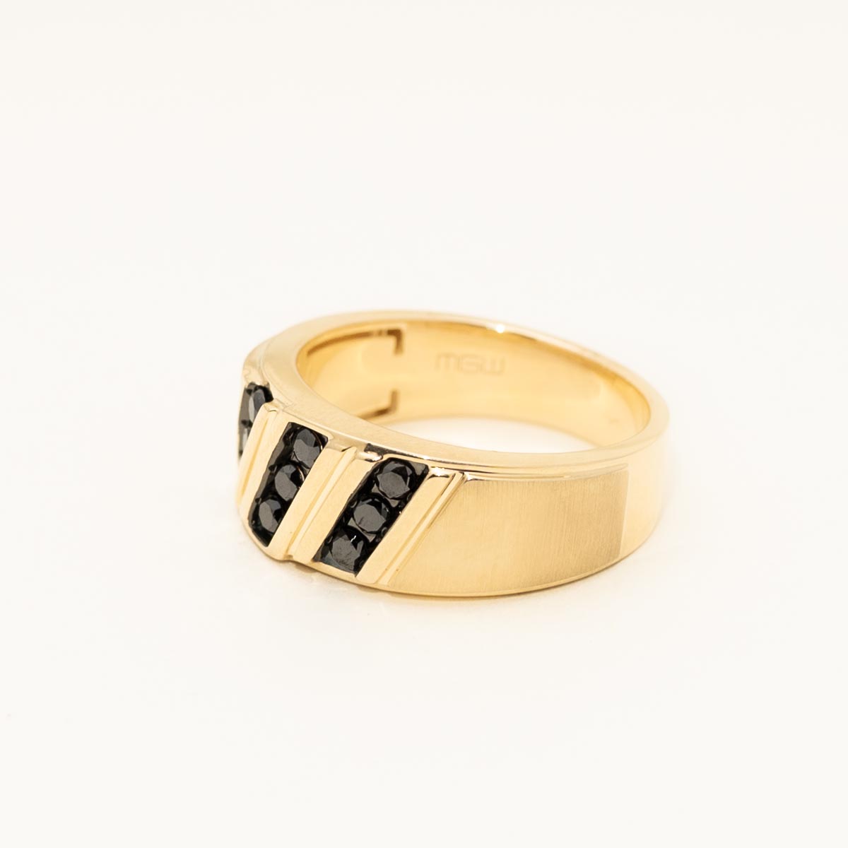 Mens Black Diamond Channel Band in 10kt Yellow Gold (3/8ct tw)