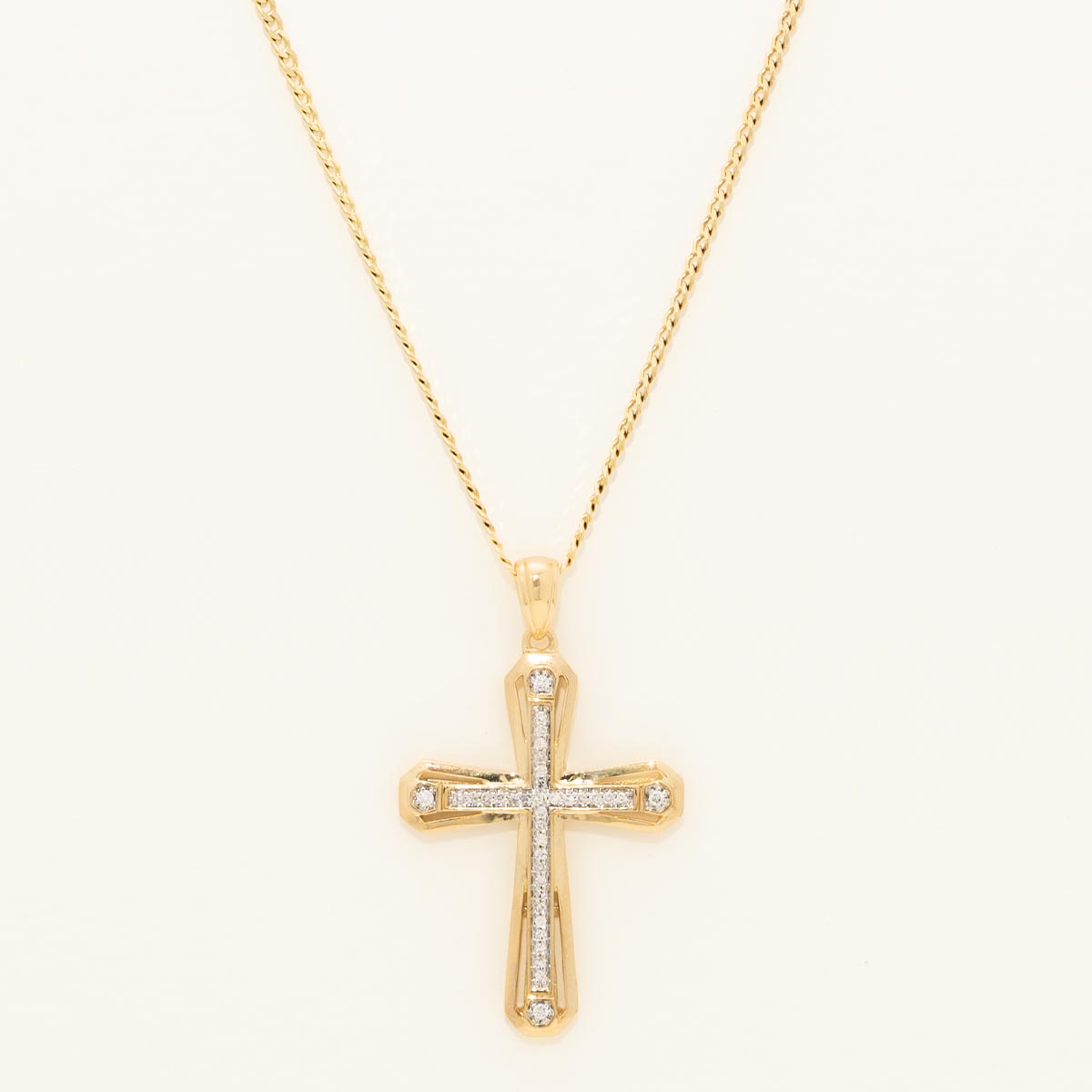 Diamond Cross Necklace in 10kt Yellow Gold (1/5ct tw)