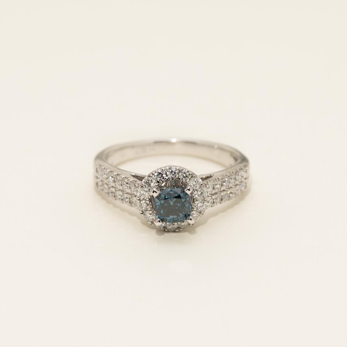 Blue Diamond Halo Engagement Ring in 14kt White Gold (1ct tw)