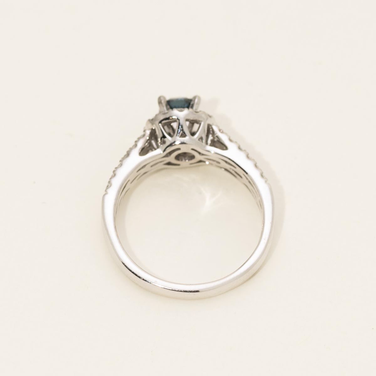 Blue Diamond Halo Engagement Ring in 14kt White Gold (1ct tw)