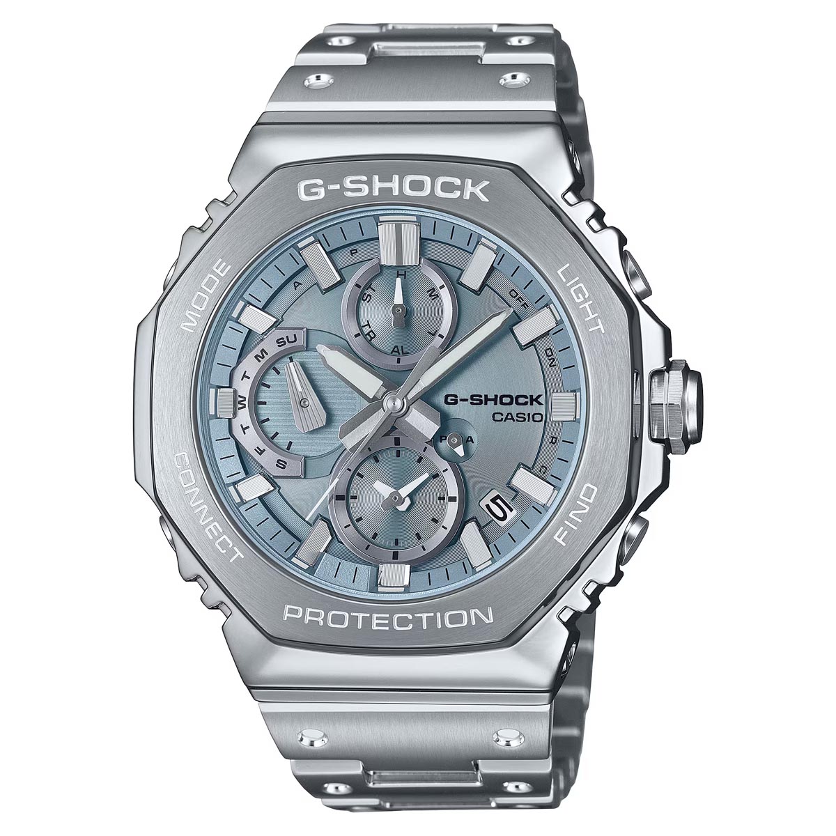 G-Shock Full Metal GMCB2100 Series Mens Watch with Light Blue Dial and Stainless Steel Bracelet (solar movement)