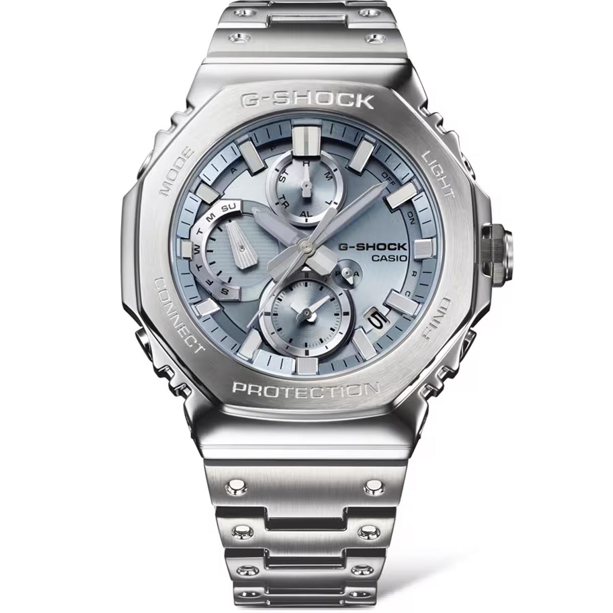 G-Shock Full Metal GMCB2100 Series Mens Watch with Light Blue Dial and Stainless Steel Bracelet (solar movement)