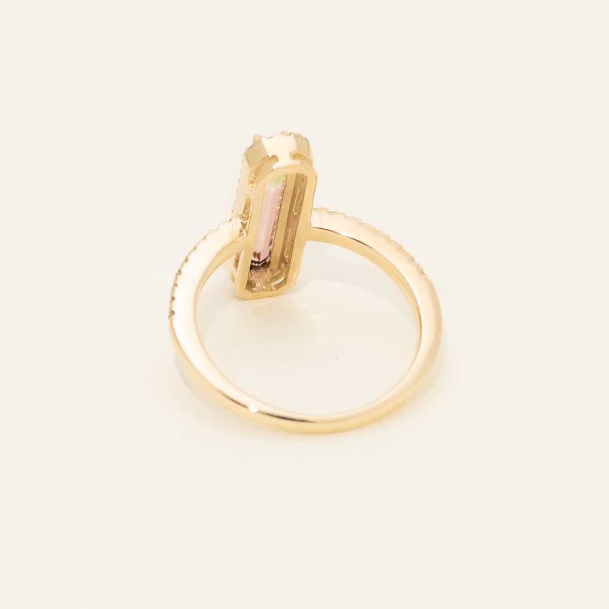 Parlé Emerald Cut Bicolor Tourmaline Bezel Ring in 14kt Yellow Gold with Diamonds (1/4ct tw)