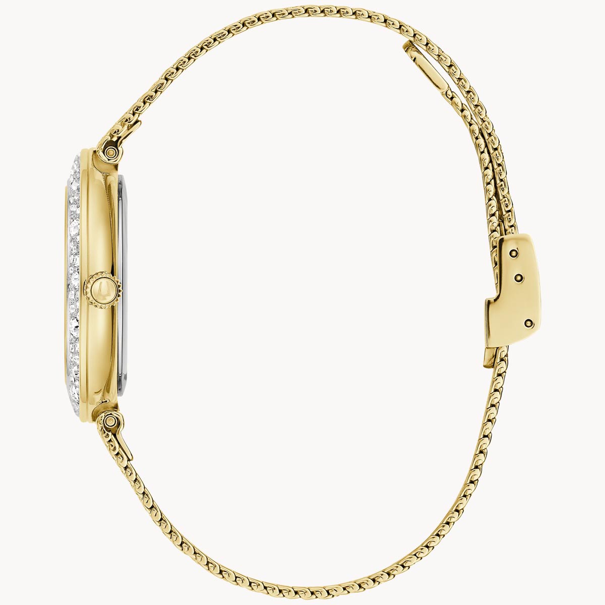 Bulova Crystal Womens Watch with Champagne Dial and Crystal Bezel with Gold Toned Stainless Steel Bracelet (quartz movement)