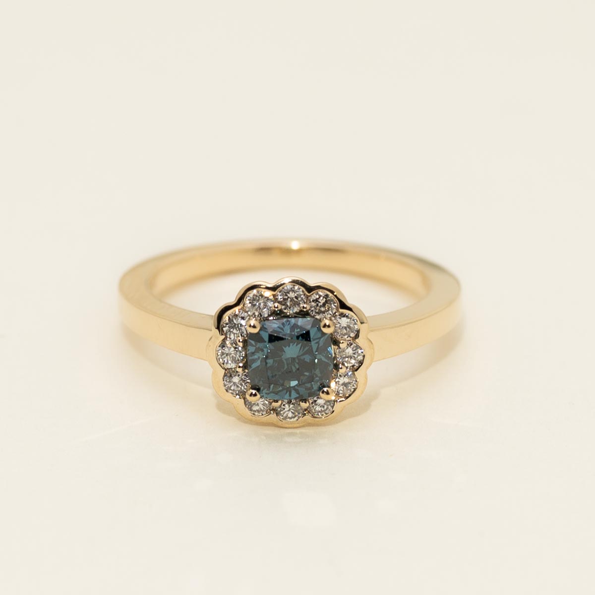 Blue Diamond Halo Engagement Ring in 14kt Yellow Gold (1ct tw)