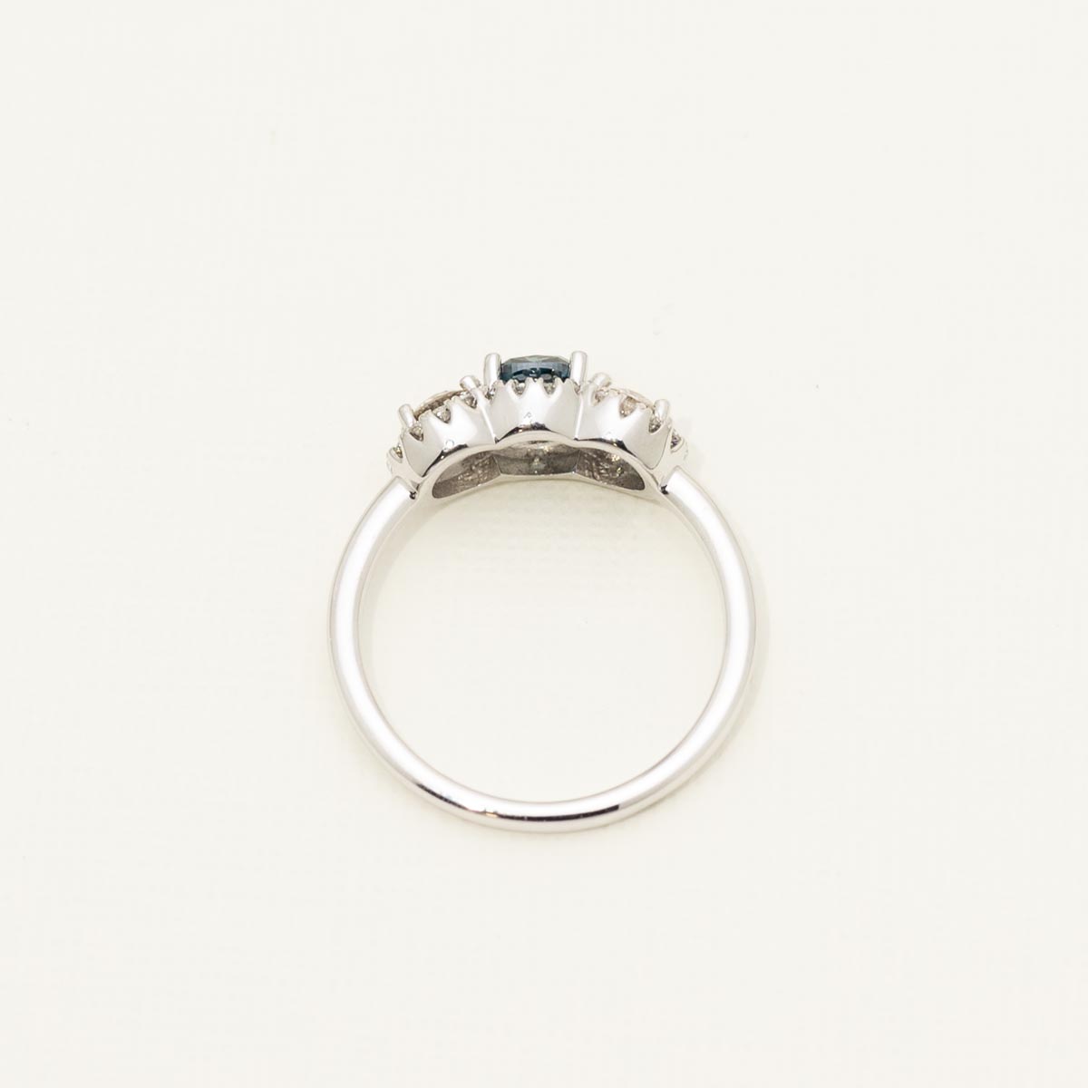 Blue Diamond Three Stone Halo Engagement Ring in 14kt White Gold (1ct tw)