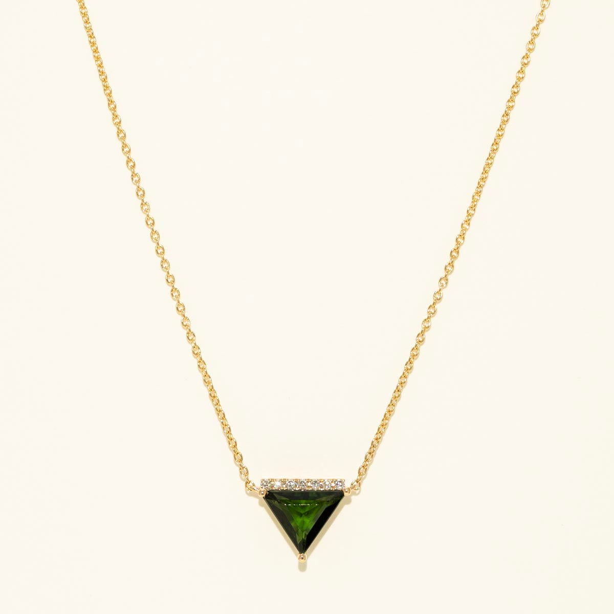 Maine Green Tourmaline Trillion Necklace in 14kt Yellow Gold with Diamonds (1/20ct tw)