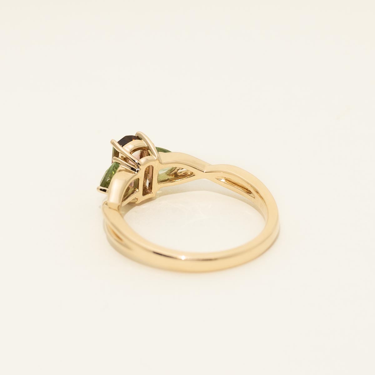 Maine Bicolor and Green Tourmaline Ring in 14kt Yellow Gold
