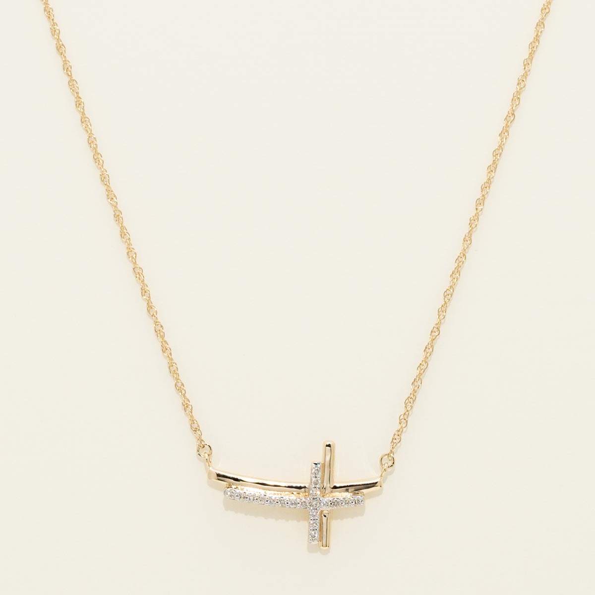 Diamond Cross Necklace in 10kt Yellow Gold (1/10ct tw)