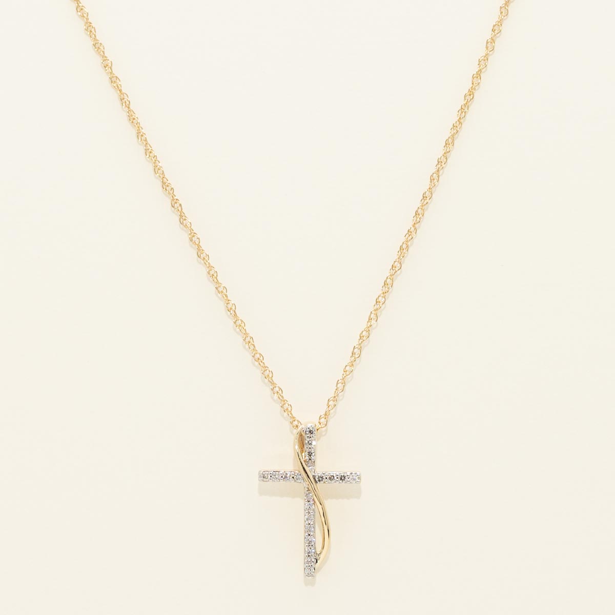 Diamond Cross Necklace in 10kt Yellow Gold (1/10ct tw)