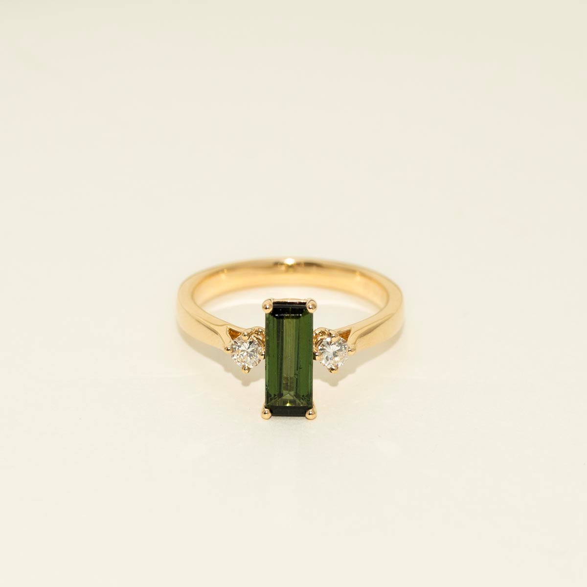 Maine Green Tourmaline Emerald Cut Ring in 14kt Yellow Gold with Diamonds ( 1/5ct tw)