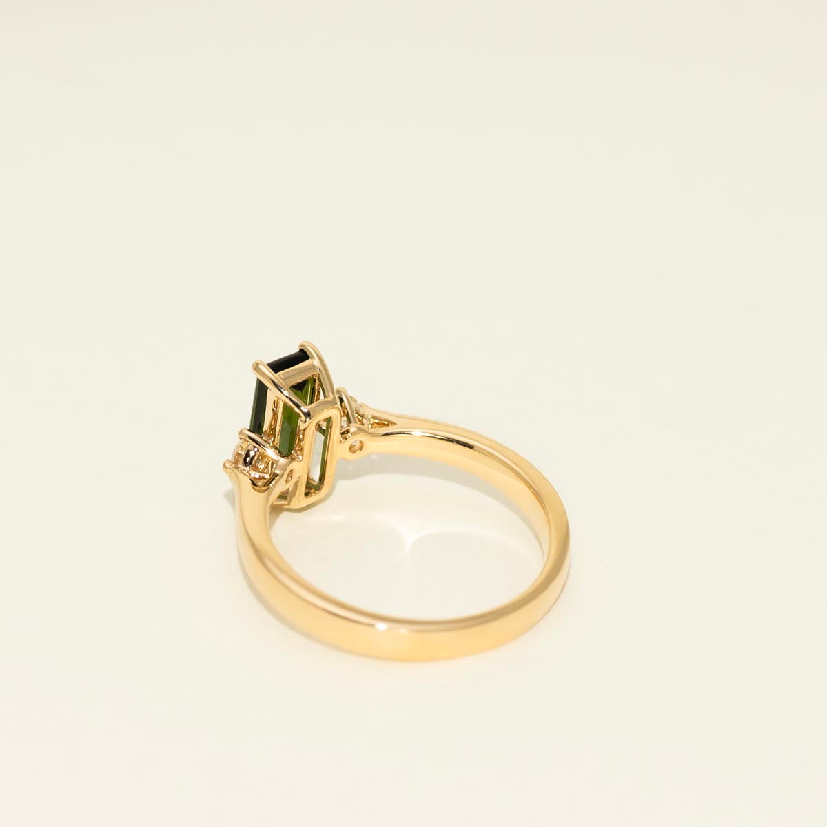 Maine Green Tourmaline Emerald Cut Ring in 14kt Yellow Gold with Diamonds ( 1/5ct tw)