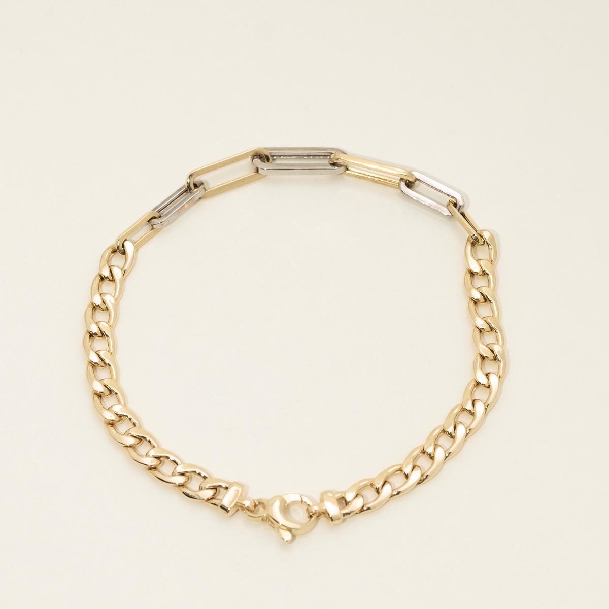 Curb Bracelet in 14kt Yellow Gold with Paperclip Links in 14kt Yellow and White Gold
