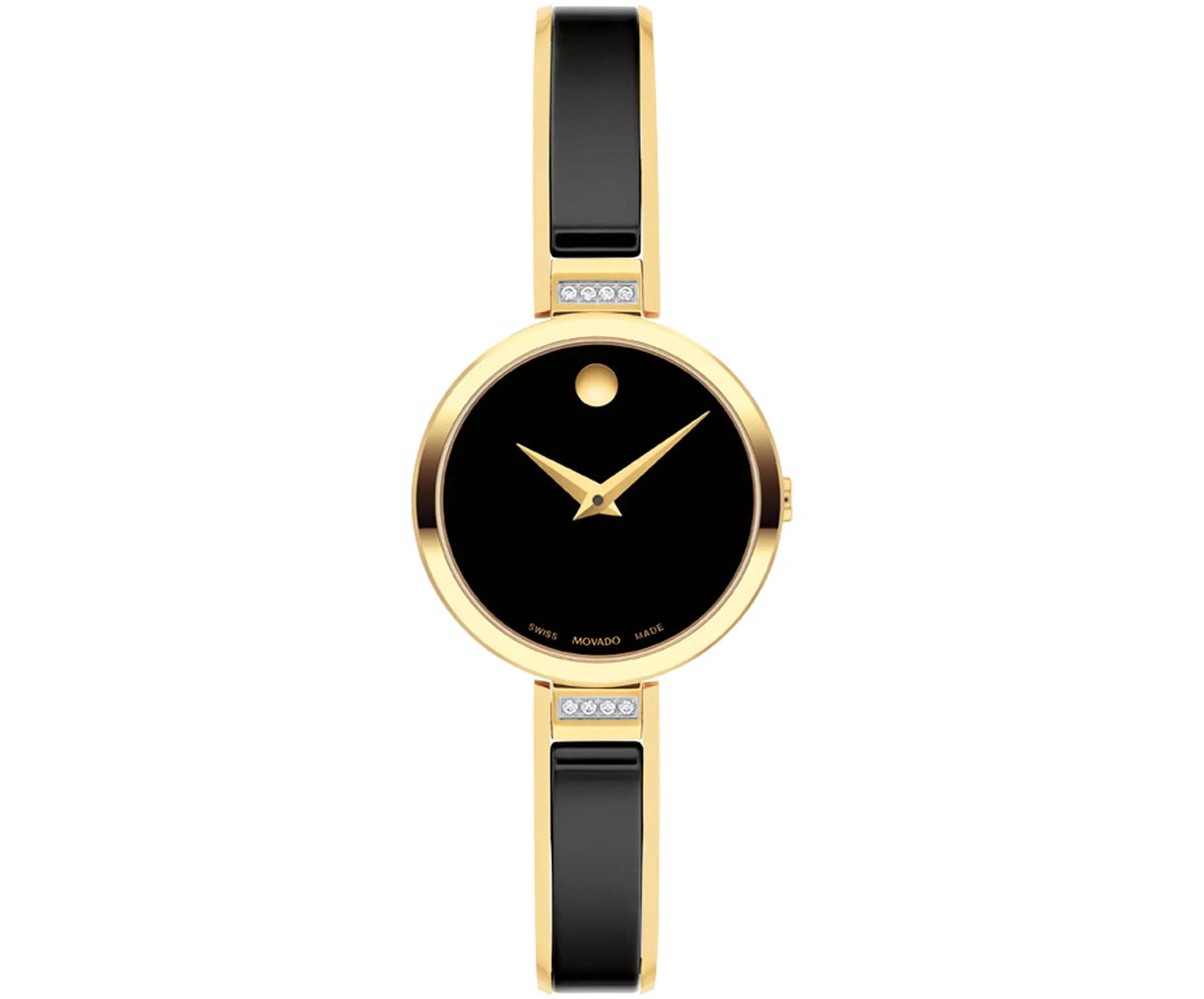 Movado Moda Womens Watch with Black Dial and Black Ceramic and Diamond Bracelet (Swiss quartz movement)