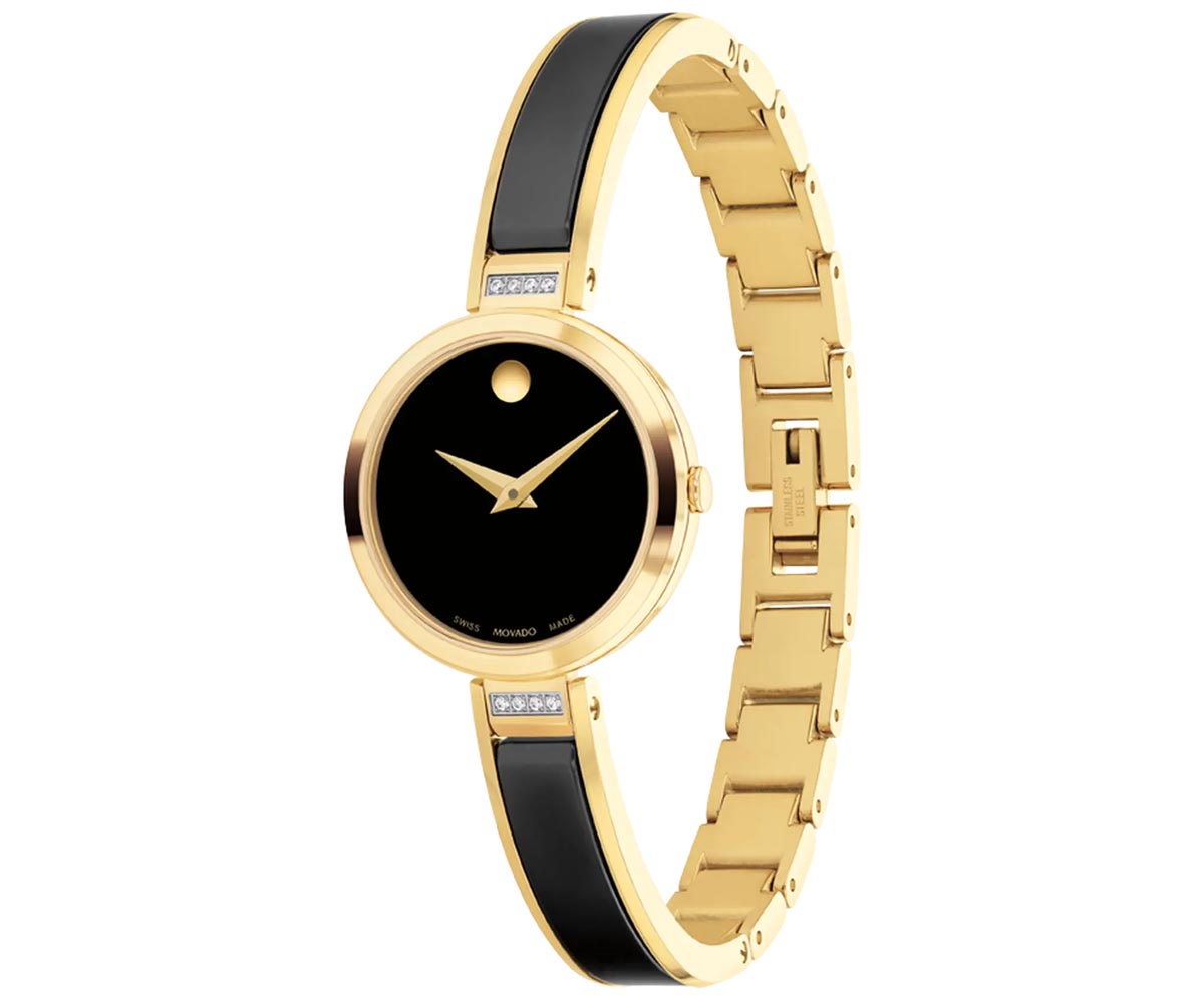 Movado Moda Womens Watch with Black Dial and Black Ceramic and Diamond Bracelet (Swiss quartz movement)