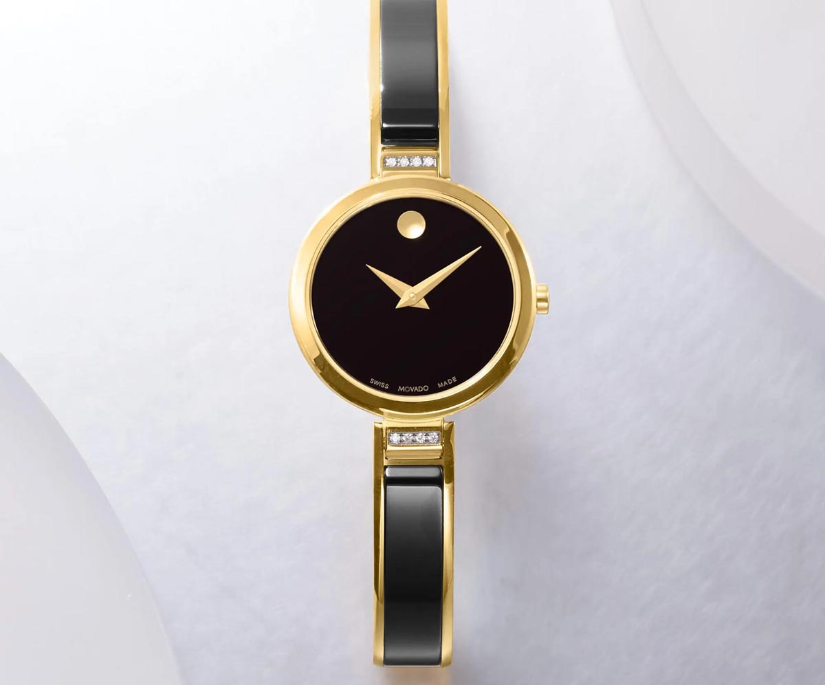 Movado Moda Womens Watch with Black Dial and Black Ceramic and Diamond Bracelet (Swiss quartz movement)