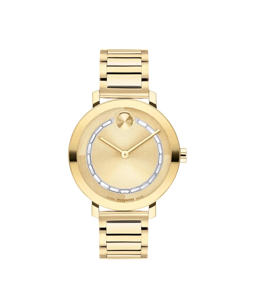 Movado Bold Evolution 2.0 Womens Watch with Gold Toned Crystal Dial and Gold Toned Stainless Steel Bracelet (Swiss quartz movement)