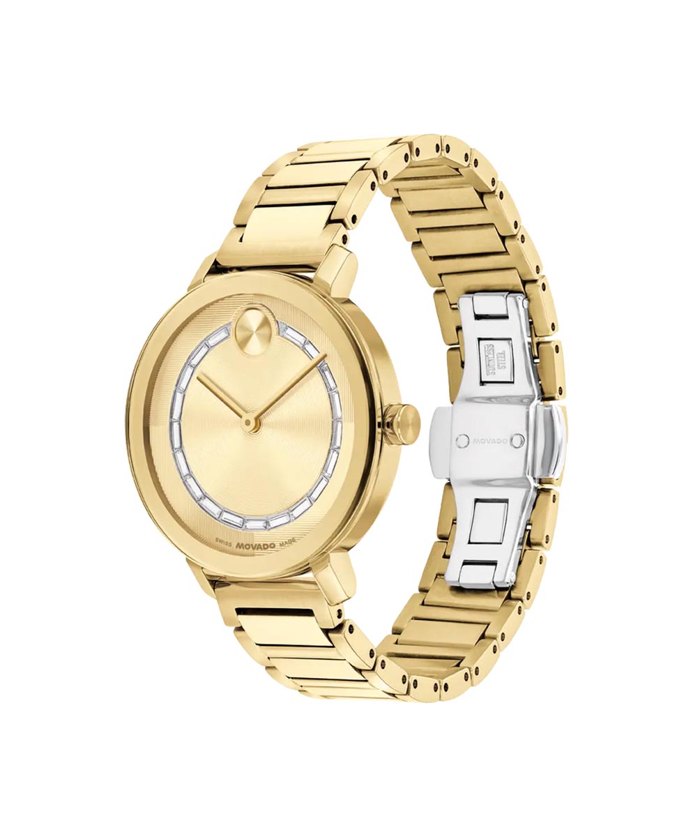 Movado Bold Evolution 2.0 Womens Watch with Gold Toned Crystal Dial and Gold Toned Stainless Steel Bracelet (Swiss quartz movement)