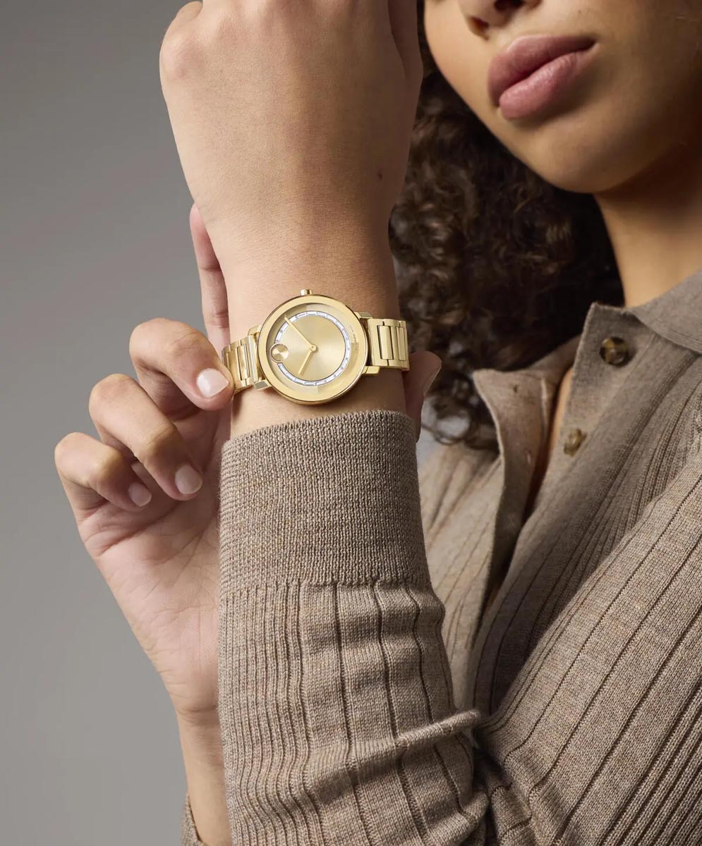 Movado Bold Evolution 2.0 Womens Watch with Gold Toned Crystal Dial and Gold Toned Stainless Steel Bracelet (Swiss quartz movement)