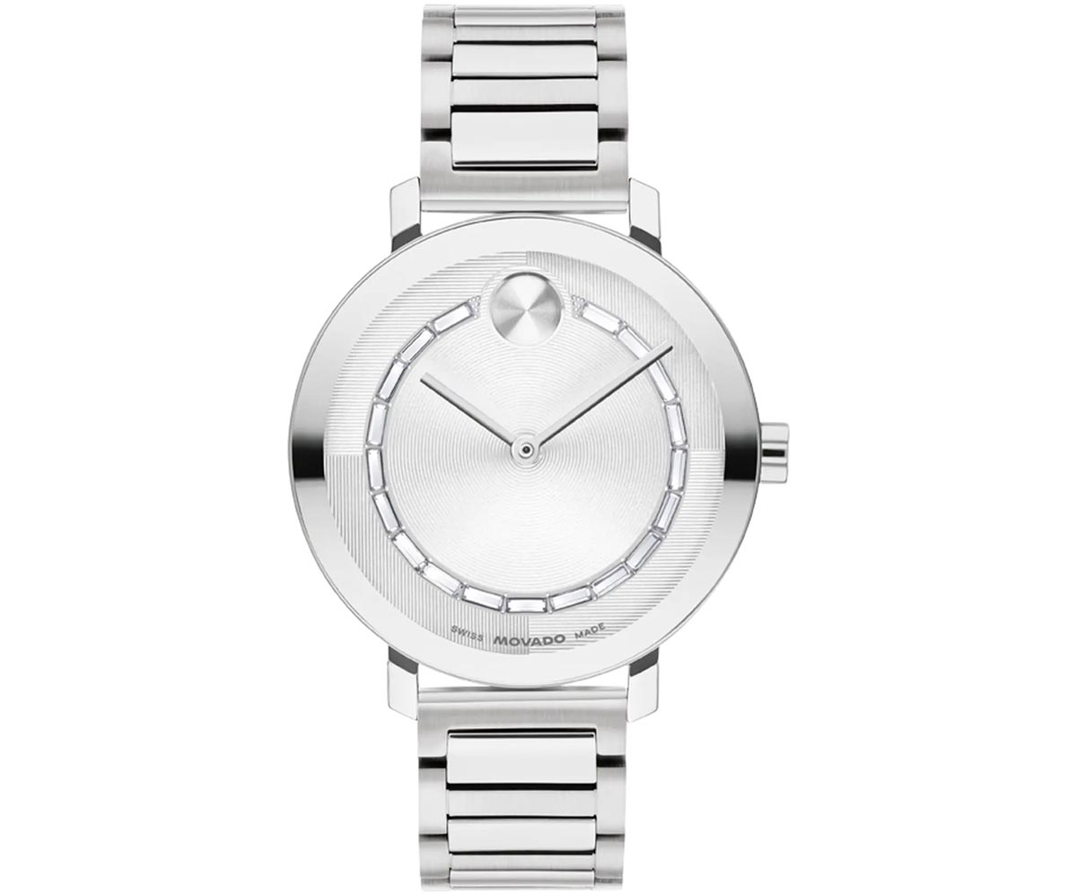 Movado Bold Evolution 2.0 Womens Watch with White Crystal Dial and Stainless Steel Bracelet (Swiss quartz movement)