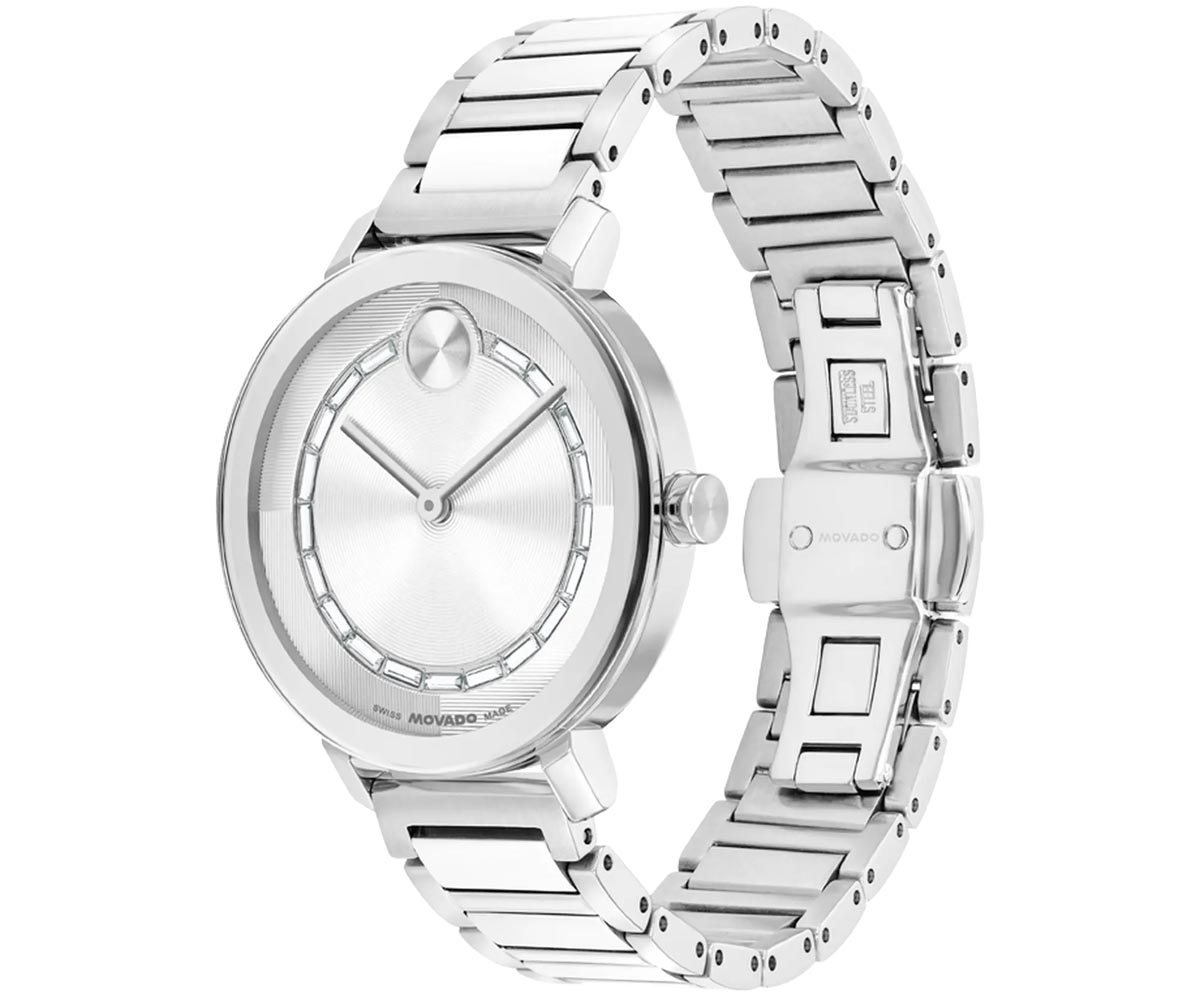 Movado Bold Evolution 2.0 Womens Watch with White Crystal Dial and Stainless Steel Bracelet (Swiss quartz movement)