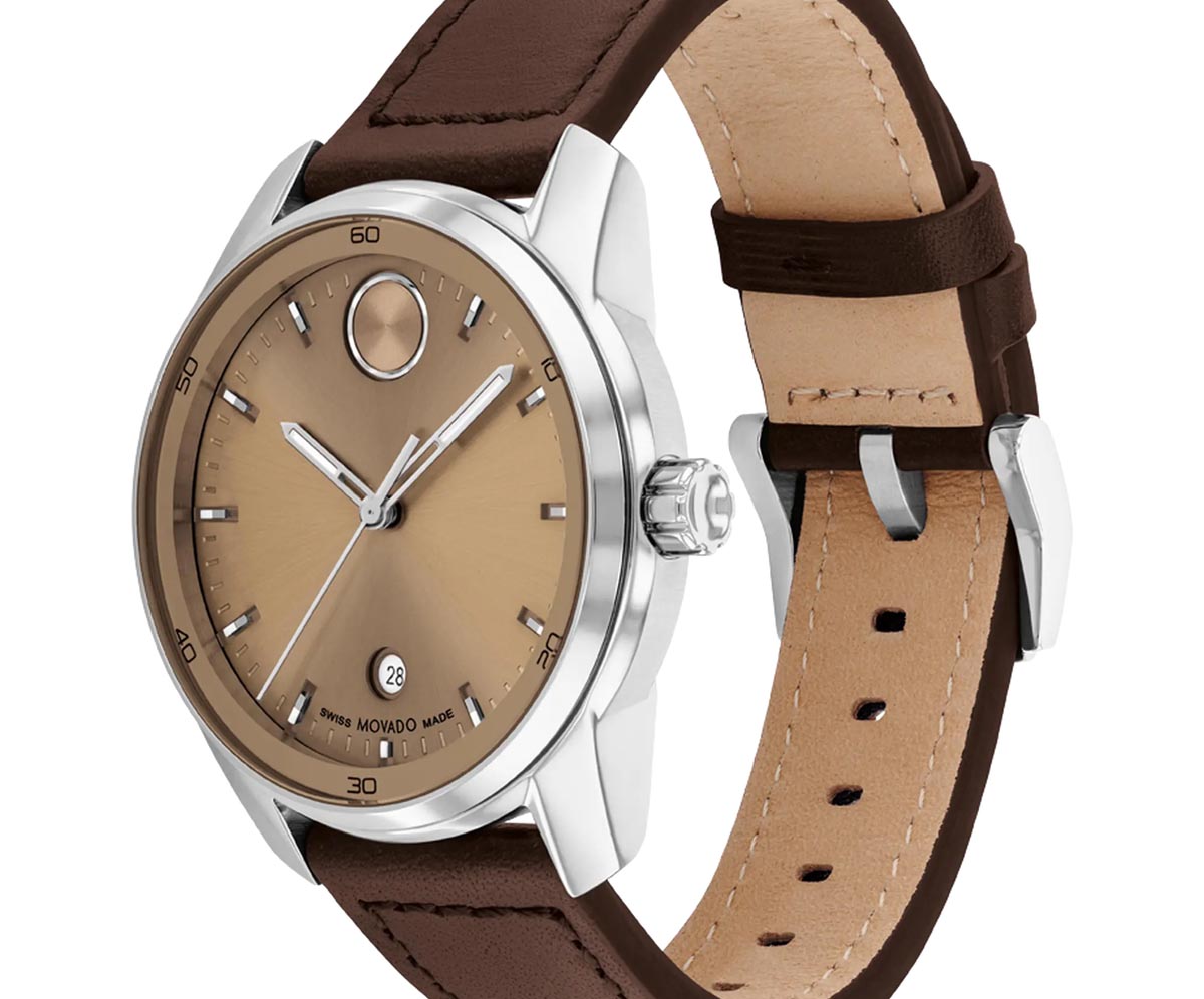 Movado Bold Evolution 2.0 Mens Watch with Clay Colored Dial and Brown Leather Strap (Swiss quartz movement)