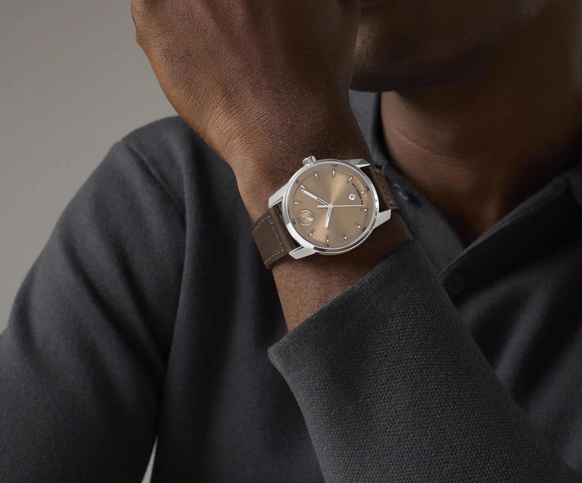 Movado Bold Evolution 2.0 Mens Watch with Clay Colored Dial and Brown Leather Strap (Swiss quartz movement)