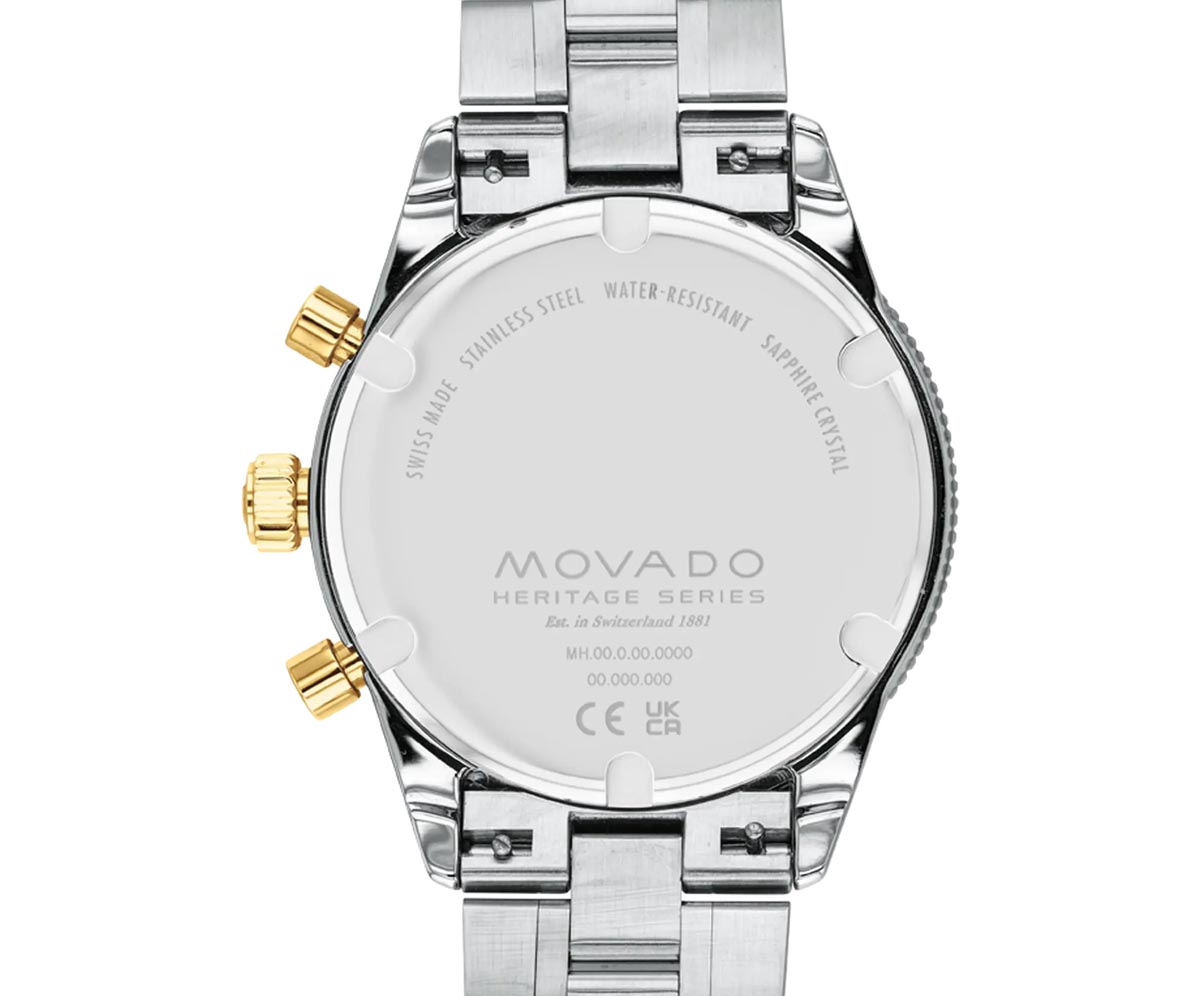 Movado Heritage Series Calendoplan S Mens Watch with Navy Blue Dial and Stainless Steel and Yellow Gold Toned Bracelet (Swiss quartz chronograph movement)