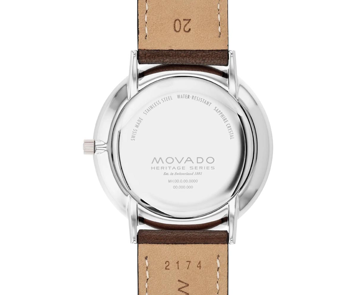 Movado Heritage Series Silhouette Mens Watch with Ivory Dial and Brown Leather Strap (Swiss quartz movement)