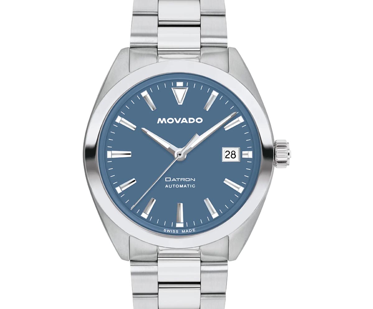 Movado Heritage Series Datron Automatic Mens Watch with Blue Dial and Stainless Steel Bracelet (Swiss automatic movement)
