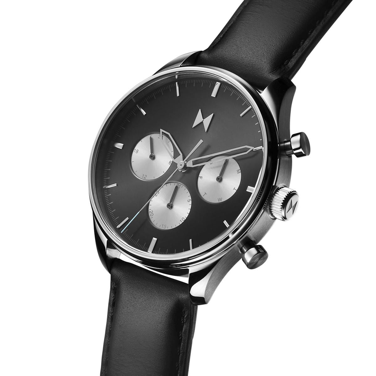 MVMT Airhawk Chronograph Mens Watch with Black Dial and Black Leather Strap (quartz movement)
