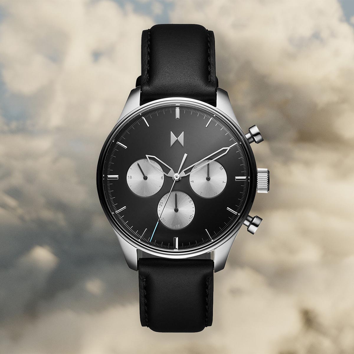 MVMT Airhawk Chronograph Mens Watch with Black Dial and Black Leather Strap (quartz movement)