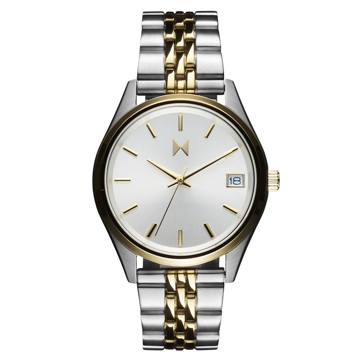 MVMT Rise Boyfriend Womens Watch with White Dial and Two Toned Stainless Steel Bracelet (quartz movement)