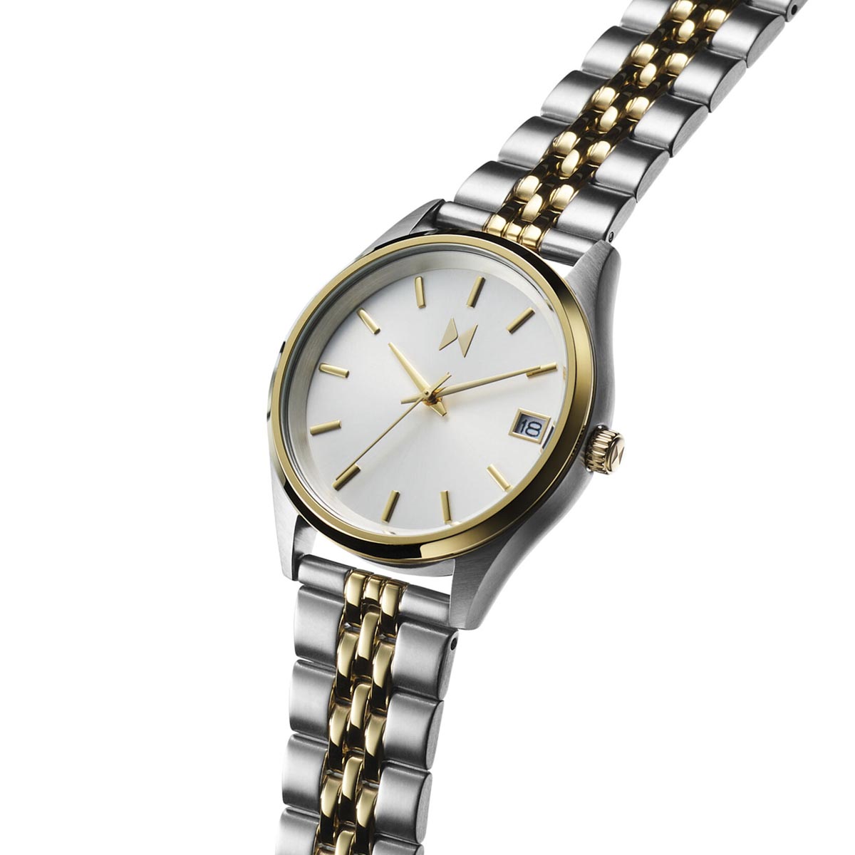 MVMT Rise Boyfriend Womens Watch with White Dial and Two Toned Stainless Steel Bracelet (quartz movement)