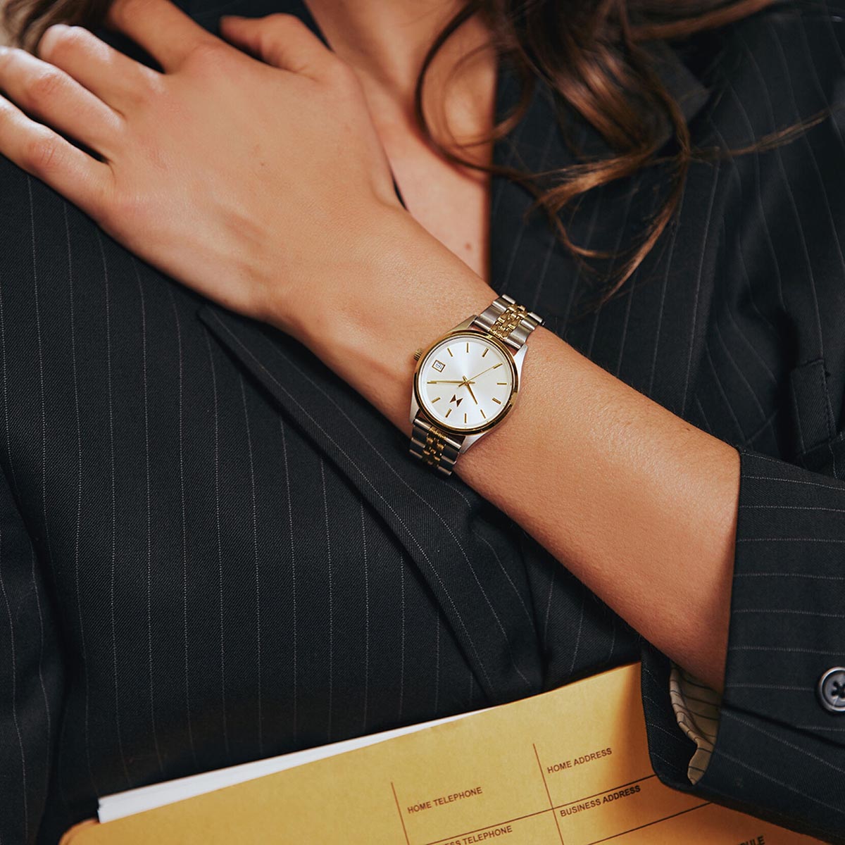MVMT Rise Boyfriend Womens Watch with White Dial and Two Toned Stainless Steel Bracelet (quartz movement)