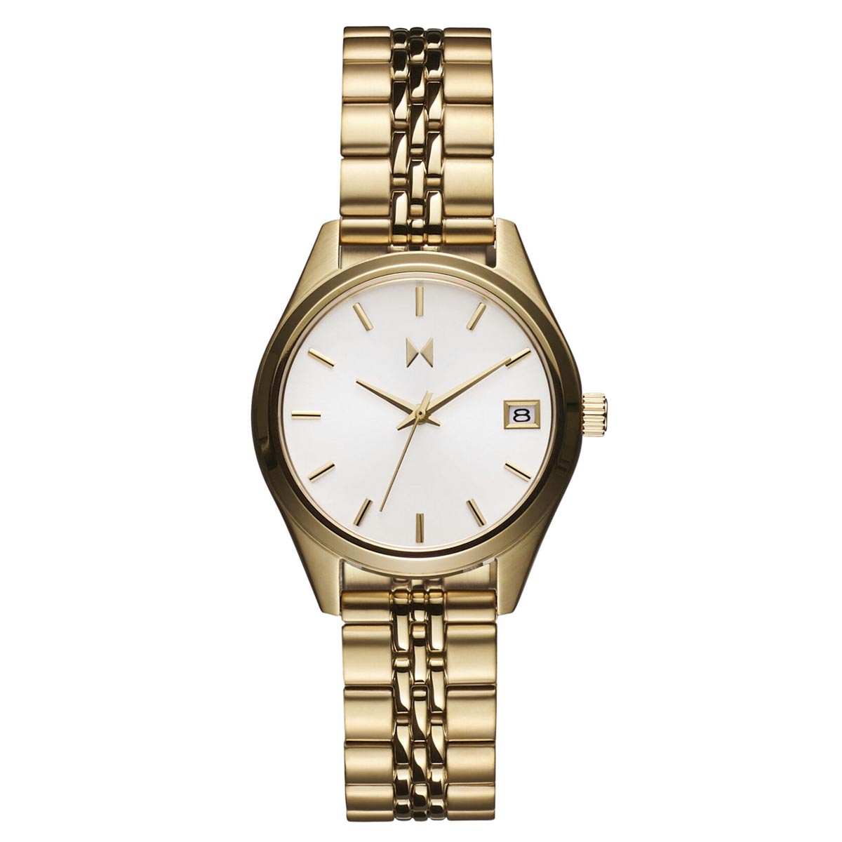 MVMT Rise Mini Womens Watch with White Dial and Gold Toned Stainless Steel Bracelet (quartz movement)