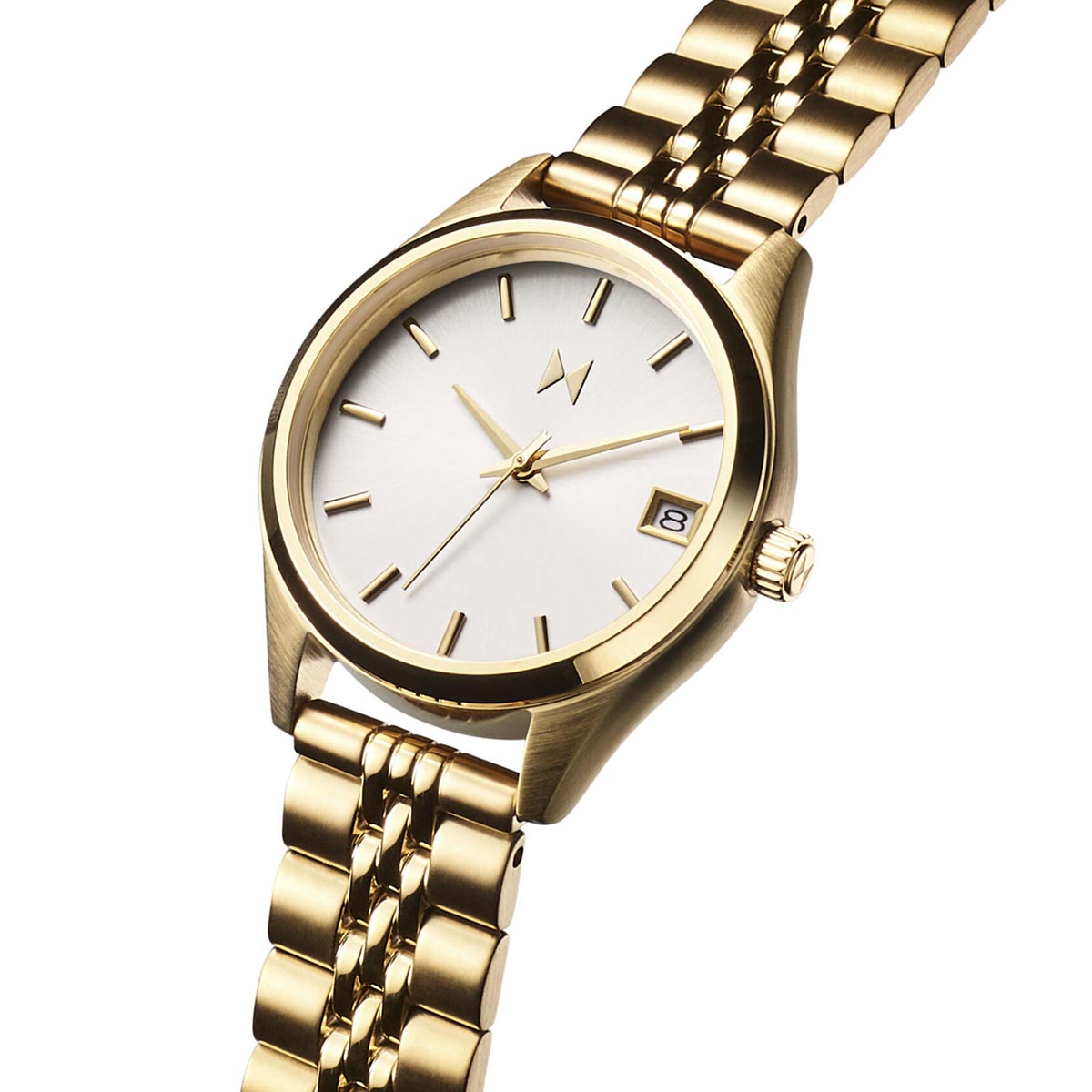 MVMT Rise Mini Womens Watch with White Dial and Gold Toned Stainless Steel Bracelet (quartz movement)