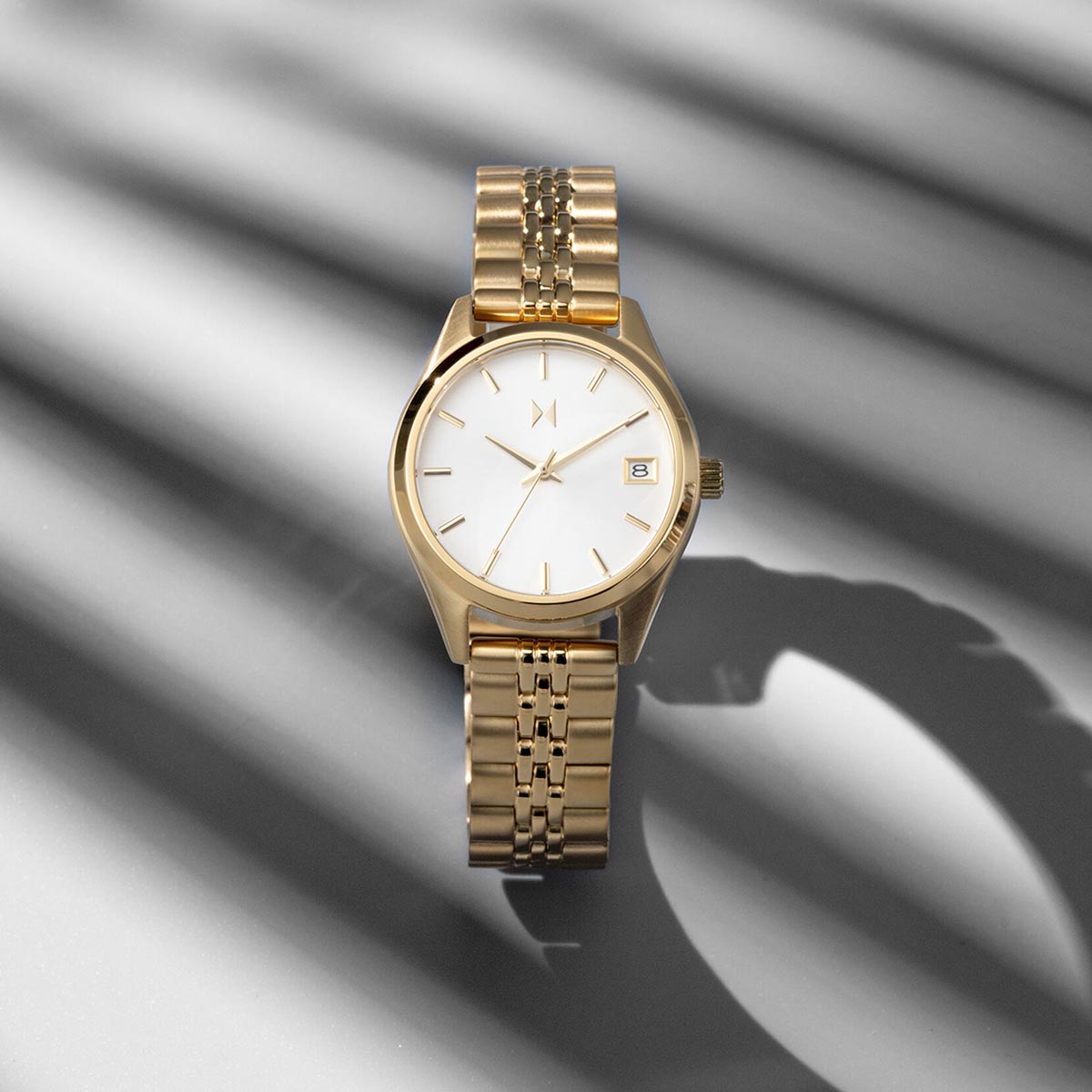 MVMT Rise Mini Womens Watch with White Dial and Gold Toned Stainless Steel Bracelet (quartz movement)